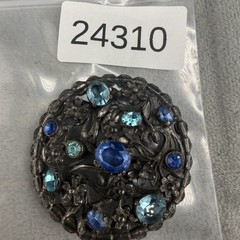 Vintage Pot Metal Rhinestone Brooch Silver Tone Blue