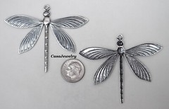 #4103 LARGE ANTIQUED STERLING SILVER PLATED DRAGONFLY W/TOP HANG RING – 1 Pc