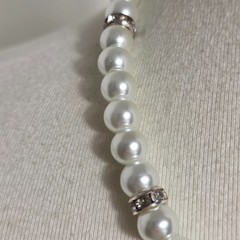 Icing White Faux Pearl Necklace Silver-Tone Rhinestone Rondelles Spacers