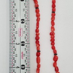 VTG 925 Red Coral Bead 17in Necklace Sterling Silver 15gtw Puffed Open Cross