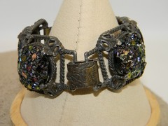 Vintage Judy Lee Iridescent Carnival Glass Wide Panel Bracelet