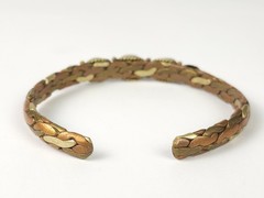 Vintage Braided Mixed Metals Bangle Bracelet Blue Goldstone Tiger Eye Stone Cuff