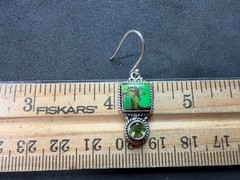 4.98g Vintage Sterling Silver 925 Green Inlay Drop Dangle Earrings Retro M