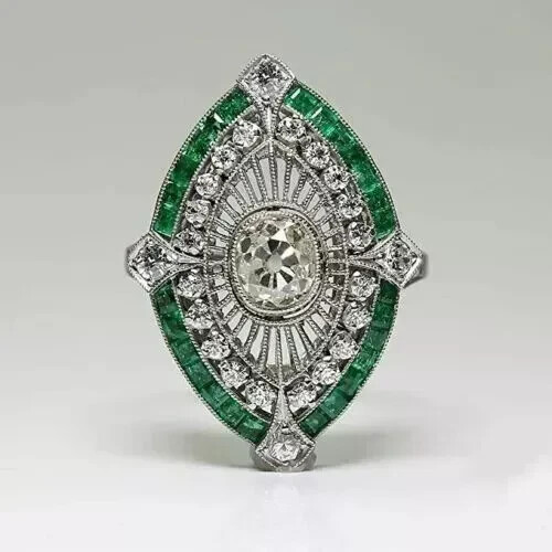 3.2Ct Art Deco Style Round Lab Created Diamond Engagement 14K White Gold FN Ring