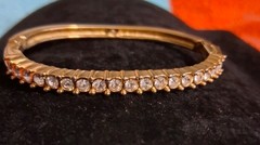 Swarovski Gold Tone Vintage Crystal Hinged Bangle Bracelet Side Closure