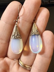 925 Sterling Silver Opaline Glass Dangle Earrings Women Vintage