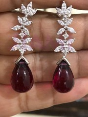 Ruby Teardrop Simulated Diamond Dangle Drop Floral Earrings Art Deco 925 Silver