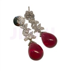 Ruby Teardrop Simulated Diamond Dangle Drop Floral Earrings Art Deco 925 Silver