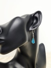 Vintage Pair Crushed Turquoise Mexico Nickel Silver Dangle Drop Earrings