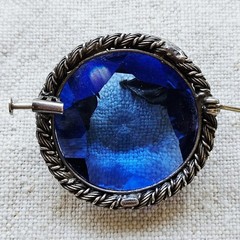 Rare Vintage Tomeco Slovaquie Flower Silver Marcasite Blue Stone Brooch Pin