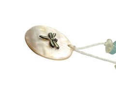 Dragonfly Pendant Abalone MOP Shell Choker Necklace Sea Glass White Green Blue