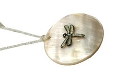 Dragonfly Pendant Abalone MOP Shell Choker Necklace Sea Glass White Green Blue