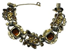 JULIANA D&E 5 Link BRACELET GOLD TONE TOPAZ & AB RHINESTONE VINTAGE