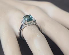 Vintage 14k White Gold Engagement Ring 3.00CT.Untreated Teal Sapphire GIA Cert