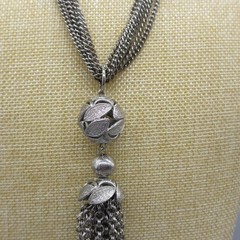 Vintage Tassel Necklace MCM Silver Tone 19 Inch