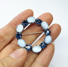 VTG 😍WRE W.E. Richards Sterling Silver Iridescent Moonstone Rhinestone Brooch