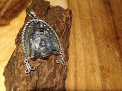 Spectacular Large Heavy Vintage .980 Silver & Handcarved Lapis Mayan Pendant ☆☆☆