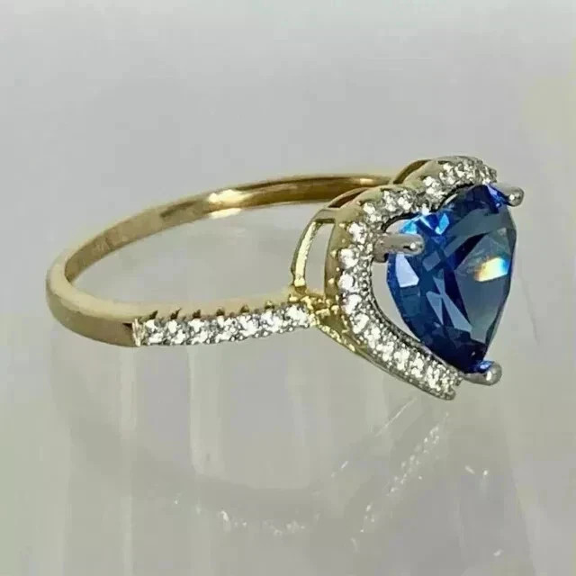 2.20Ct Heart Cut Lab Created Sapphire & Diamond Anniversary 14k Gold Finish Ring