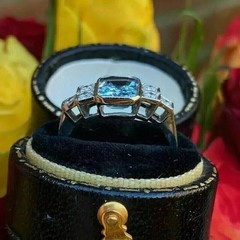 Art Deco Style 14K White Gold FN Aquamarine Lab Created Diamond Engagement Ring