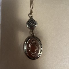 Victorian Revival Locket Pendant Necklace Silver Tone Oval 18″ Chain Engraved
