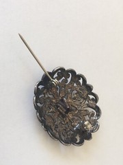 Vintage Jezlaine Sterling Silver Amethyst Filigree Scroll Ornate Brooch Pin
