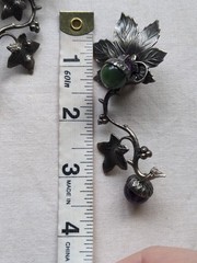 Vintage 60s Grape Vine Clip On Earrings And Matching Brooch, Silver Tone