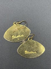 Vintage Laurel Burch Gold Tone Willow Branch Fan Cloisonné Dangle Earrings