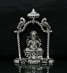 925 pure silver God Ganesha statue, figurine, puja article home temple art05