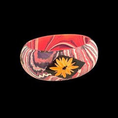 Vintage 1970s Painted Wood Bangle Bracelet Marbled Floral Pink Purple – 9P