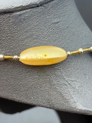 Vintage Oval Bead Necklace 34 In Gold Yellow Brown Multi-Tone Earthy Retro Boho