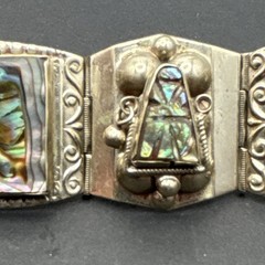 Mexico 925 Sterling Silver Abalone Inlay Panel Link Bracelet w/”Eagle & 3″ Stamp