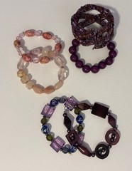 6 Piece Lot of Colorful Pink Purple Tone Bracelets Plastic Stone Glass Variety