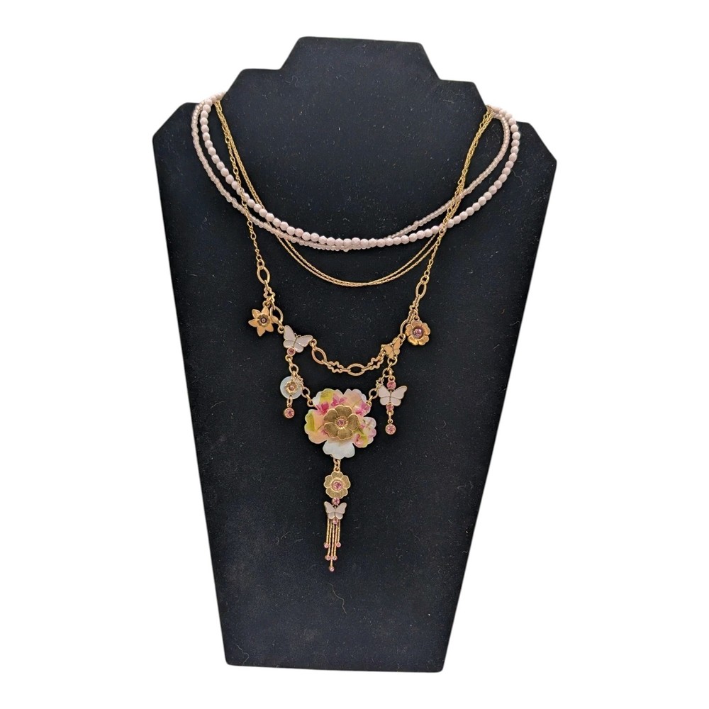 Pilgrim Danish Design Necklace Enamel MOP Crystal Charm Floral Butterfly Whimsy
