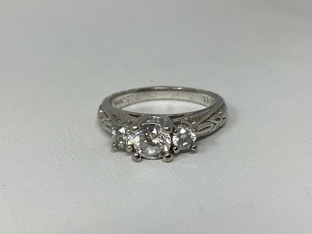 Gorgeous Signed PAJ BB Silvertone CZ Cubic Zirconia Size 6.5 Ring