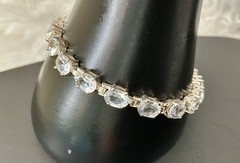 White Topaz Sterling Silver Oval Stones Prong Set Tennis Bracelet Thailand 7.4″