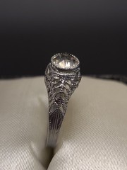 Antique / Vintage Art Deco Filigree Ring Clear Glass Stone Size 6.5 Silver Tone