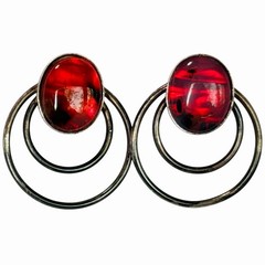Vintage Earrings Sterling Silver 925 Fire-Agate Hot-Pink Boho-Chic Southwestern