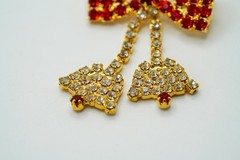 Vintage Red Rhinestone Bow Tassel Moveable Brooch 4cm JB39