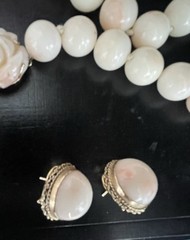 NATURAL ANGEL SKIN CORAL NECKLACE W/ MATCHING EARRINGS-14kt GOLD CLASP & EARRING
