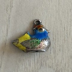 Antique 925 Silver Cloisonné Bird Charm Chinese Enamel Duck Pendant 0.66g TINY
