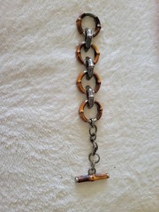 70’s Rare Vintage Gucci Bamboo Links Sterling Connector Toggle CLASP BRACELET 9″