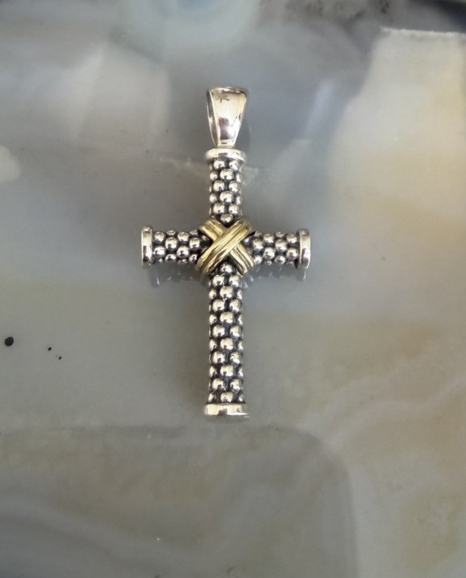 Lagos Sterling Silver 18K Gold Caviar Cross Pendant