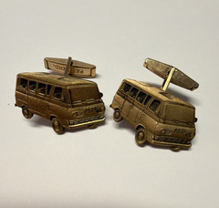 Ford Vintage Van Shaped Brass Bullet Back Engraved Cufflinks for Men