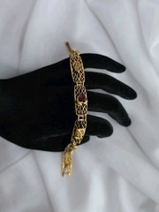1960s Goldette NY Multi-Stone Gold Tone Bracelet 7.25″ Lattice Links