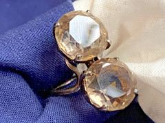 Vtg Ring Size 5.25 Band Costume Jewelry Round Smoky Quartz Look Stones *READ*