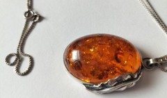 Vintage Large Baltic Amber Antiqued Sterling Silver Large Pendant, Substantial