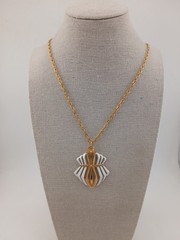 RARE J.J Gold Tone White Enamel Geometric Art Deco inspired pendant necklace