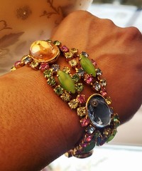 Vintage Multicolor Rhinestone Bracelet and Earrings Set