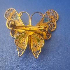 Vintage 800 Sterling Silver Filigree Enamel Butterfly Pin/ Brooch
