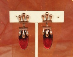 MATISSE TEARDROP Signed Set Red Black Enamel MidCentury Wearable Art Copper 136g